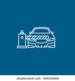 Car And Road Barrier Line Icon On Blue Background
