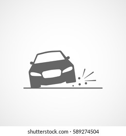 Car And Road Flat Icon On White Background