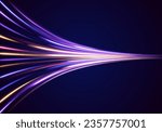 Car road silhouette with light and motion effect. Vector image of colorful light trails with motion blur effect, long time exposure isolated on background	