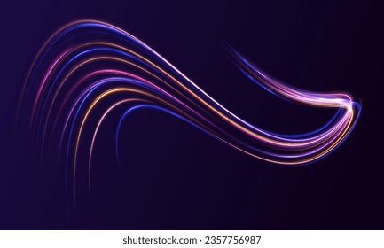 Car road silhouette with light and motion effect. Vector image of colorful light trails with motion blur effect, long time exposure isolated on background	