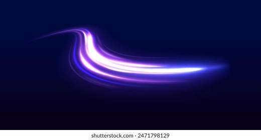 Car road silhouette with light and motion effect. Vector image of colorful light trails with motion blur effect, long time exposure isolated on background	
