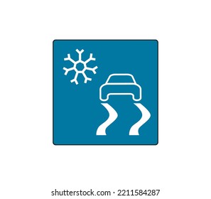 Car Road Slippery Ground Sign. Snowy Weather Information Sign. Modern Car Sketch Drawing. Editable Line Icon.