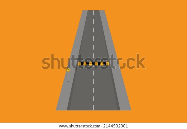 car road with speed bump and yellow road sign speed\
bump on the side