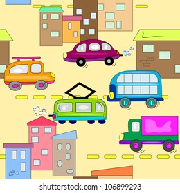 car roads in city seamless background. auto vehicle wallpaper and texture