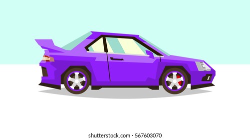 Car roadster. Side view. Transport for travel. Gas engine. Alloy wheels. Vector illustration. Flat style 