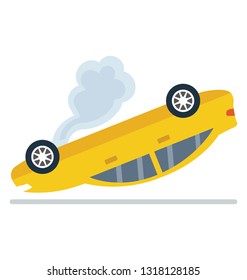 Car roll over flat icon design 