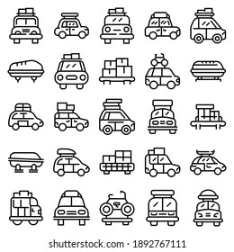Car roof box icons set. Outline set of car roof box vector icons for web design isolated on white background