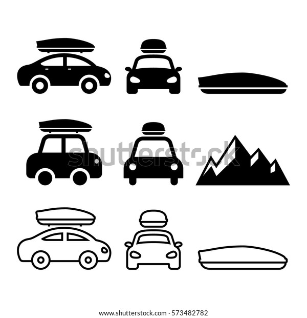 Car roof box,\
rack or carrier vector icons set\
