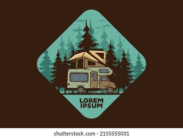 Car roof camping in the jungle illustration design