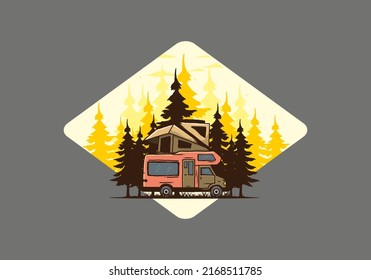 Car roof camping in the jungle illustration design