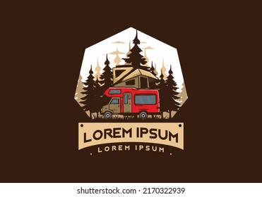 Car roof camping in the jungle illustration design