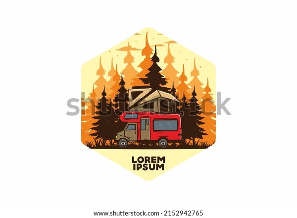 Car roof\
camping in the jungle illustration\
design