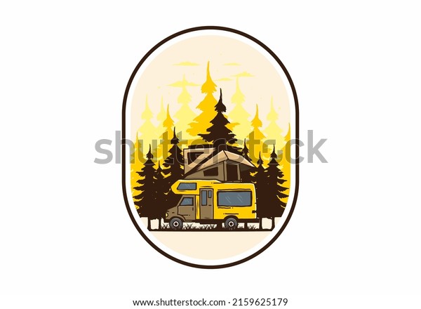 Car roof\
camping in the jungle illustration\
design