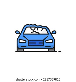 Car Roof Damage Line Icon Isolated Auto Collapse Accident. Vehicle Wreck Or Destruction, Failure With Automobile Transport, Smashup Of Car Roof