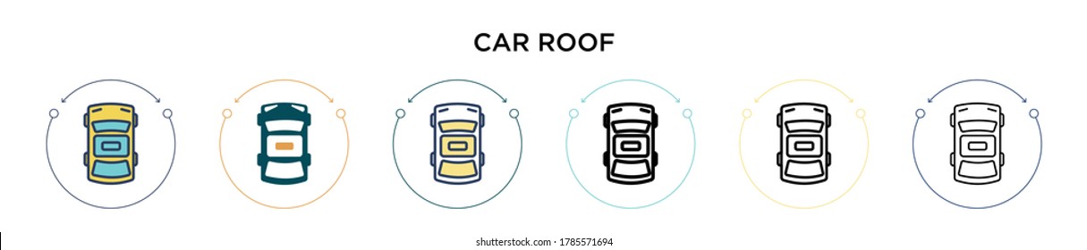 Autodach-Icon in vollem, dünnen Linie, Umriss und Strich-Stil. Vektorgrafik von zwei farbigen und schwarzen Autodach-Vektorgrafiken-Designs kann für mobile, i, web-gestützte