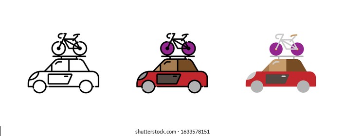 Car And Roof Rack With Bike Icon Set Isolated On White Background For Web Design 