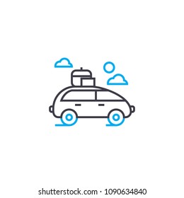 Car with roof rack vector thin line stroke icon. Car with roof rack outline illustration, linear sign, symbol concept.
