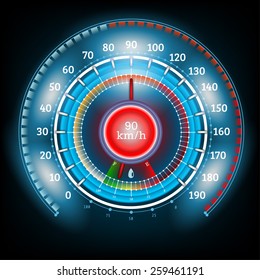 car round abstract shiny speedometer with arrow indicators fuel