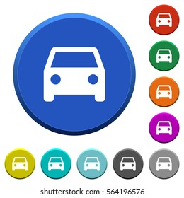Car round color beveled buttons with smooth surfaces and flat white icons