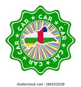 CAR round grunge stamp with country map and country flag. Vintage badge with circular text and stars, vector illustration.