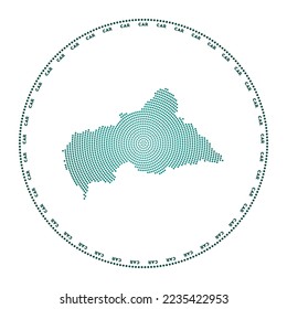 CAR round logo. Digital style shape of CAR in dotted circle with country name. Tech icon of the country with gradiented dots. Classy vector illustration.