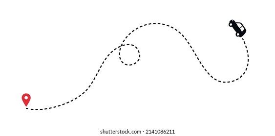 Car route concept with automobile path and map pointers. Isolated vector
