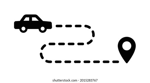 Car route to destination icon isolated on white background.