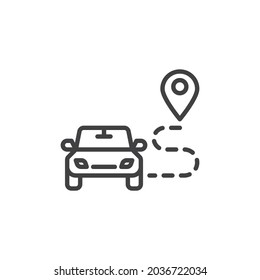 Icono de la línea de ruta del automóvil. signo de estilo lineal para concepto móvil y diseño web. Icono de vector de contorno de seguimiento de gps de coche. Símbolo, ilustración del logotipo. Gráficos vectoriales