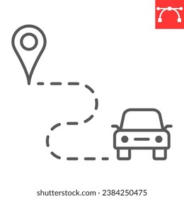 Car route line icon, navigation and transportation, car destination vector icon, vector graphics, editable stroke outline sign, eps 10.