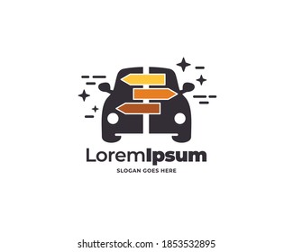 Plantilla de logotipo de ruta de automóvil. Diseño del logotipo de la carretera de dirección del automóvil