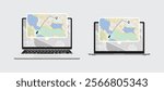 Car Route Mapping on Laptop: GPS Tracking and Shared Car App Concept - Vector Illustration