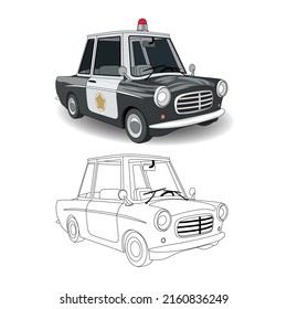 Car Royalty vector Art, Icon and Logo, Cartoon Police Car Outline Illustration