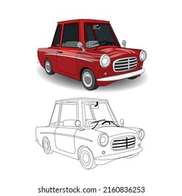 Car Royalty vector Art, Icon and Logo, Cartoon Car Outline Illustration