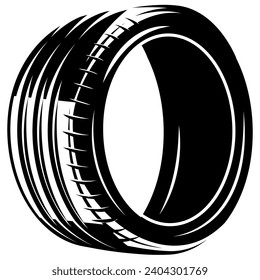 Car rubber tire without rim. Vector monochrome illustration. Background or element for design.