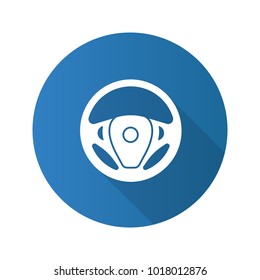 Car rudder flat design long shadow glyph icon. Steering wheel. Vector silhouette illustration