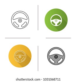 Car rudder icon. Flat design, linear and color styles. Steering wheel. Isolated vector illustrations