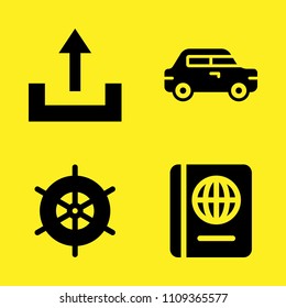 car, rudder, upload and passport vector icon set. Sample icons set for web and graphic design