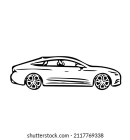 the car is running fast, facing right. vector draw graphic design illustration sketch