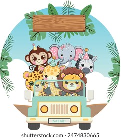 Car safari cute animals baby party birthday