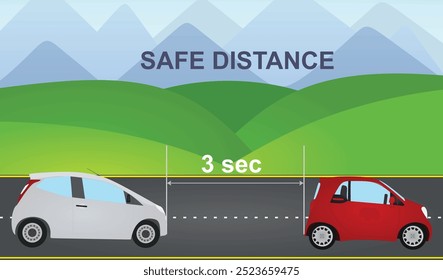 Distância segura do carro. ilustração vetorial