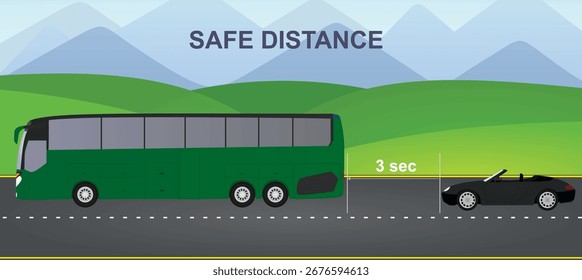 Distancia segura del coche. Ilustración vectorial	