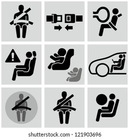 Car safety belt icons. Baby in car.
