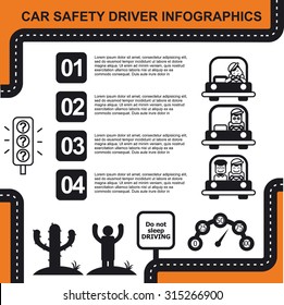 Car safety driver info graphics, black and white