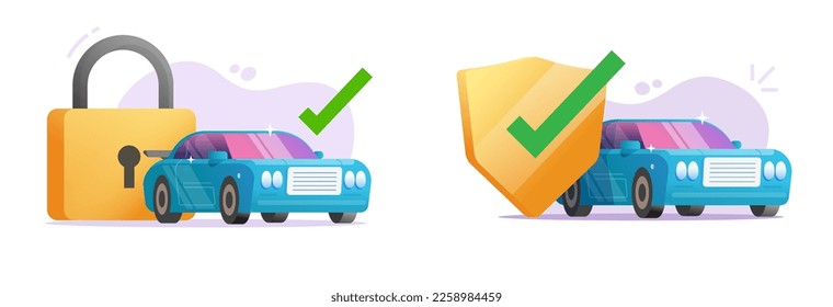 Icono de protección de seguridad de los automóviles ilustrado, gráfico de protección de seguridad automática de vehículos, cobertura de protección de garantía contra robos, imagen de cliente de caricatura de protección de automóviles 