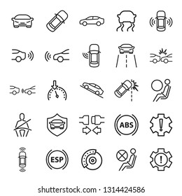 car safety. minimal thin line web icon set. simple vector illustration outline. concept for infographic, website or app.