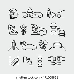 Car Safety Vector Line Icons