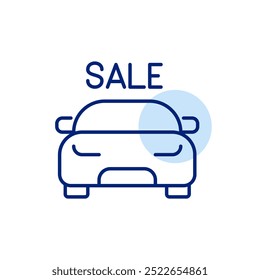 Car for sale. Dealership, affordable purchase. Pixel perfect vector icon