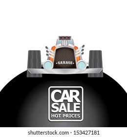 Car sale design template with retro car. Vector illustration of car