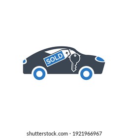 Car For Sale Icon, Car On Sale Icon. Car Sold Icon With Vector Illustration And Flat Style Design.