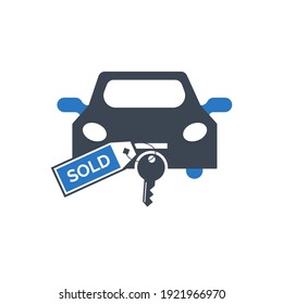 Car For Sale Icon, Car On Sale Icon. Car Sold Icon With Vector Illustration And Flat Style Design.